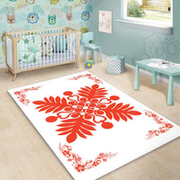 Hawaiian Quilt Maui Plant And Hibiscus Pattern Area Rug - Orange White - AH - Polynesian Pride