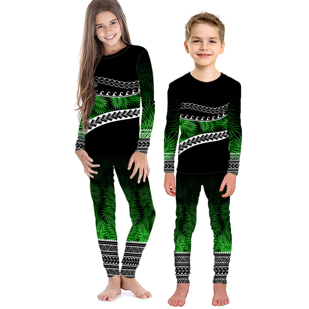 Polynesian Pattern Pajama Set KID Palm Style - Green LT7 Green - Polynesian Pride