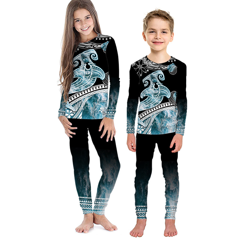 Polynesian Pajama Set KID Ocean Waves Style - Hammerhead Shark LT7 Black - Polynesian Pride
