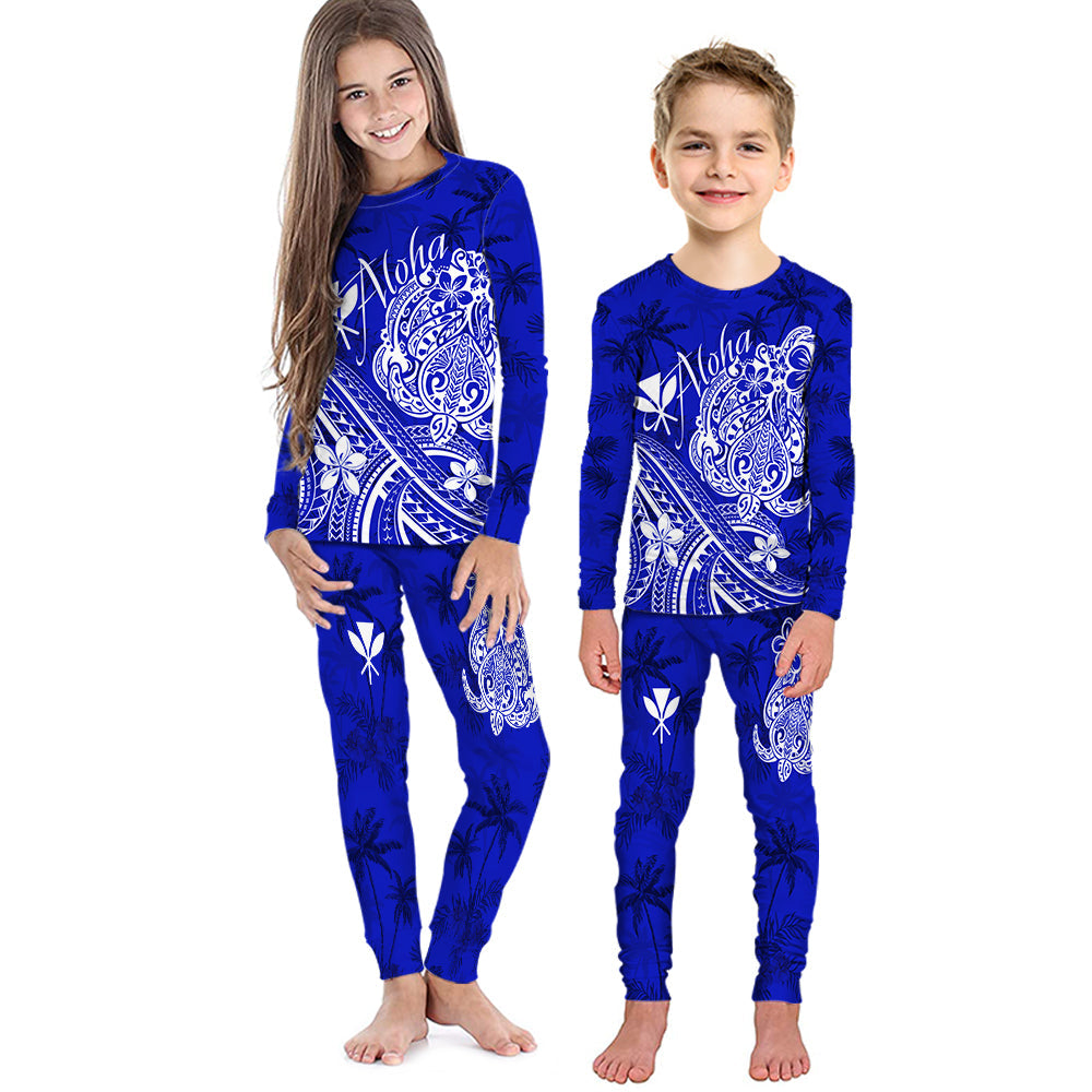Hawaii Aloha Pajama Set KID Palm Trees Mix Turtle - Navy LT7 Kid Navy - Polynesian Pride