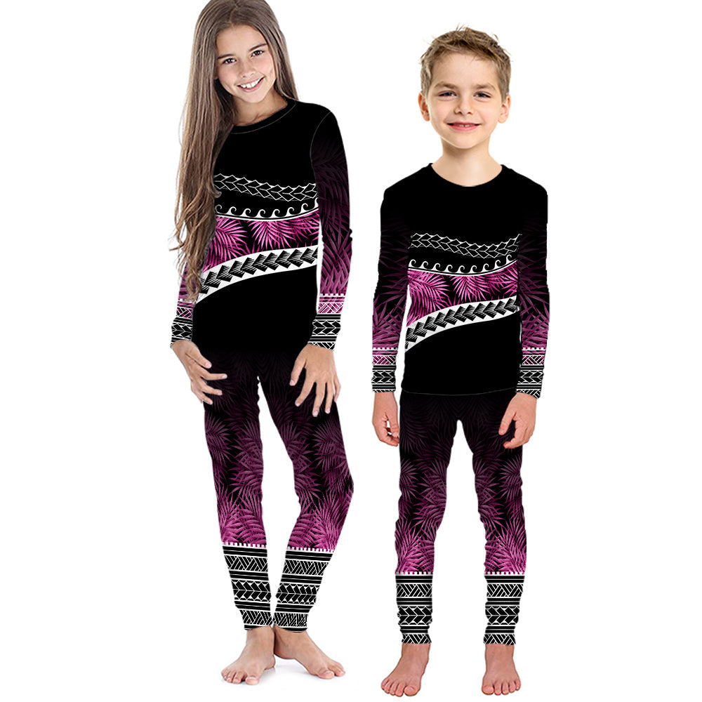 Polynesian Pattern Pajama Set KID Palm Style - Pink LT7 Pink - Polynesian Pride