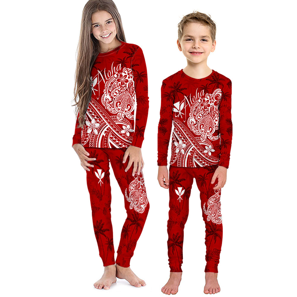 Hawaii Aloha Pajama Set KID Palm Trees Mix Turtle - Red LT7 Kid Red - Polynesian Pride