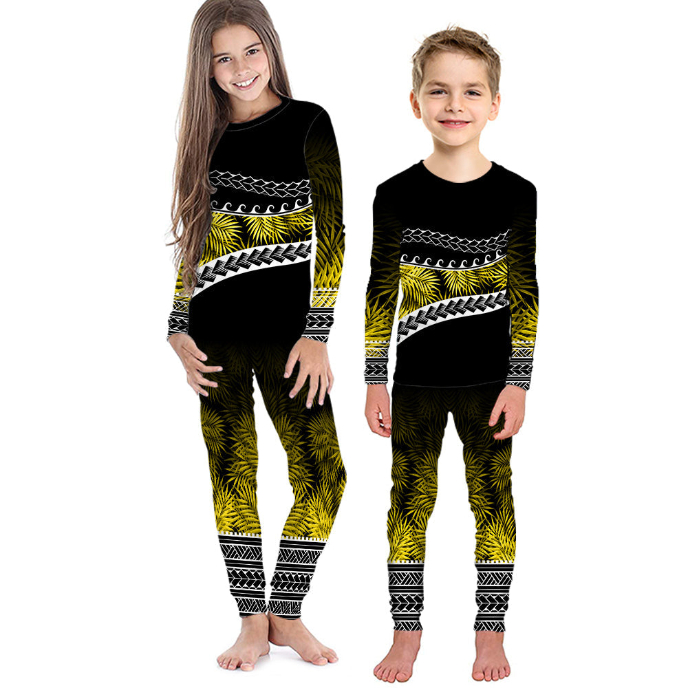 Polynesian Pattern Pajama Set KID Palm Style - Yellow LT7 Yellow - Polynesian Pride