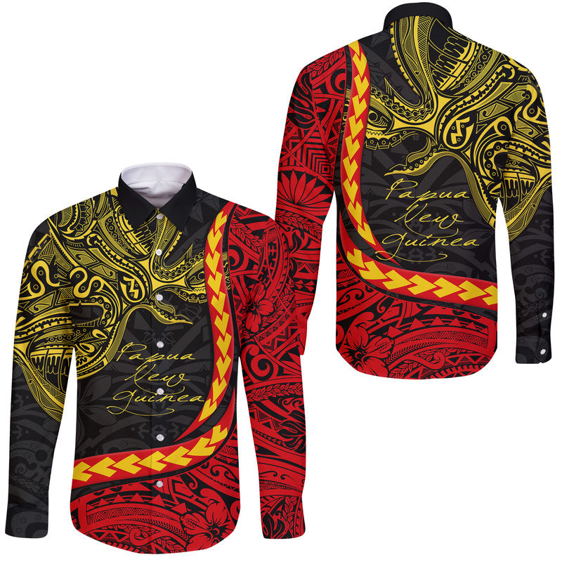 Papua New Guinea Hawaii Long Sleeve Button Shirt Unique Bird Style LT9 Unisex Black - Polynesian Pride