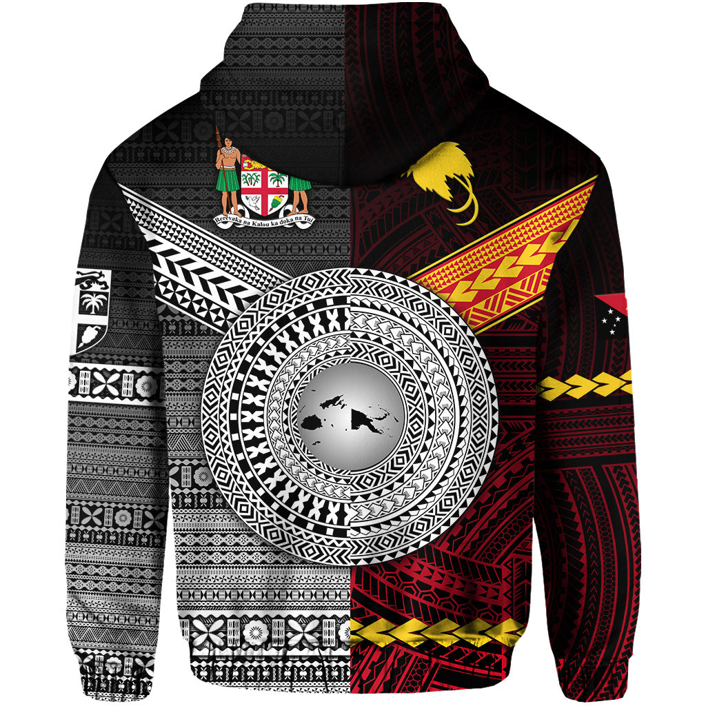 Papua New Guinea Fiji Zip Hoodie Polynesian Tapa Together Black LT8 - Polynesian Pride