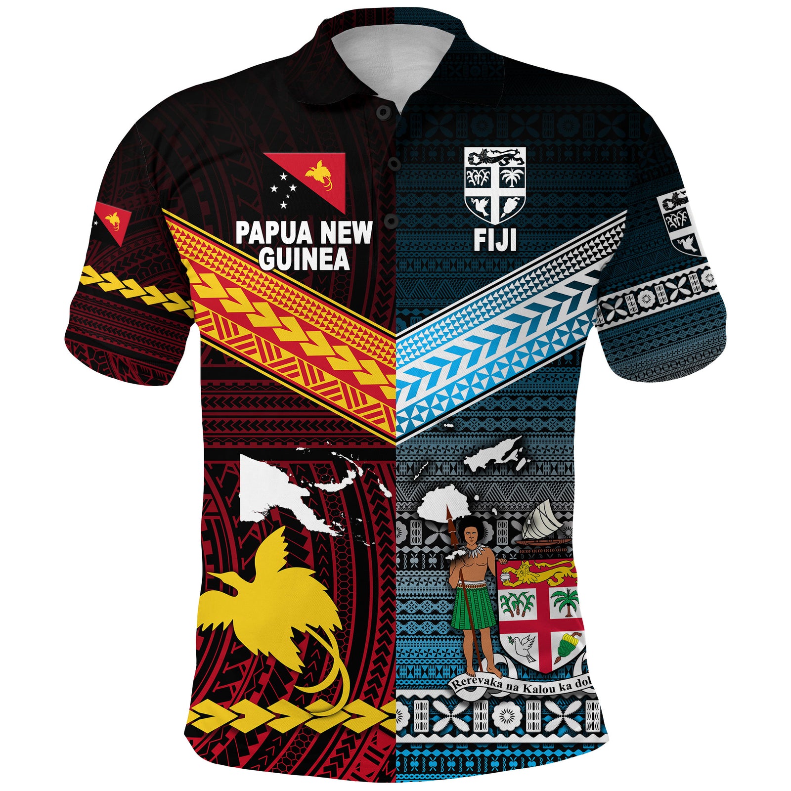 Papua New Guinea Fiji Polo Shirt Polynesian and Tapa Together Blue LT8 - Polynesian Pride