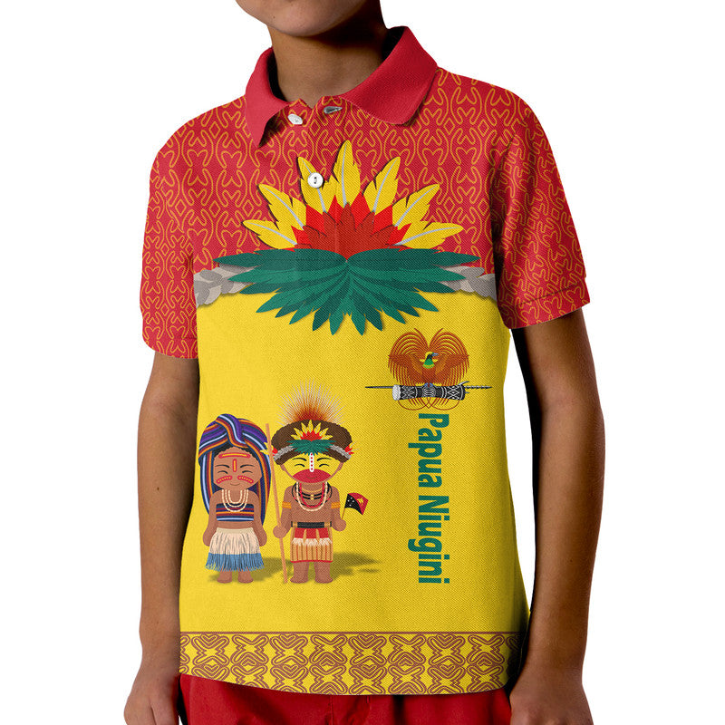 Papua New Guinea Polo Shirt Indigenous PNG Huli Tapa Style LT9 Kid Yellow - Polynesian Pride