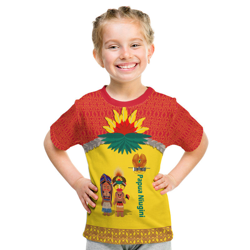 Papua New Guinea T Shirt Indigenous PNG Huli Tapa Style LT9 Kid Yellow - Polynesian Pride