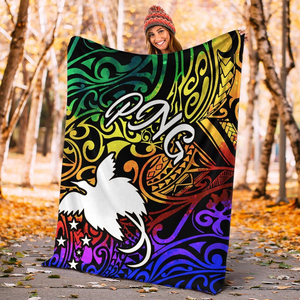 Papua New Guinea Premium Blanket - Rainbow Polynesian Pattern - Polynesian Pride