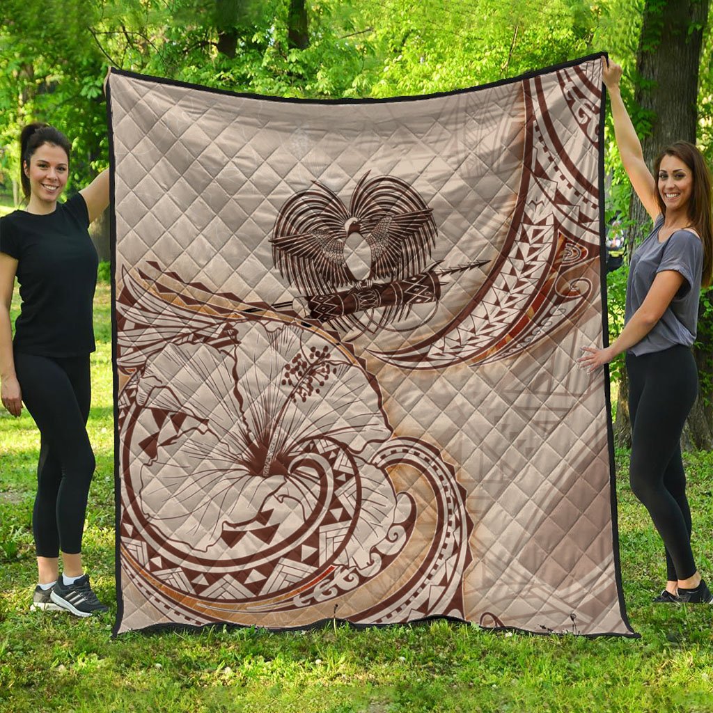 Papua New Guinea Premium Quilt - Hibiscus Flowers Vintage Style Nude - Polynesian Pride