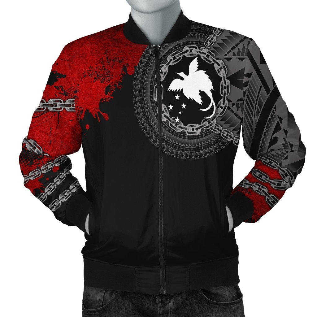 Papua New Guinea Polynesian Men's Bomber Jacket - Polynesian Chain Style Black - Polynesian Pride