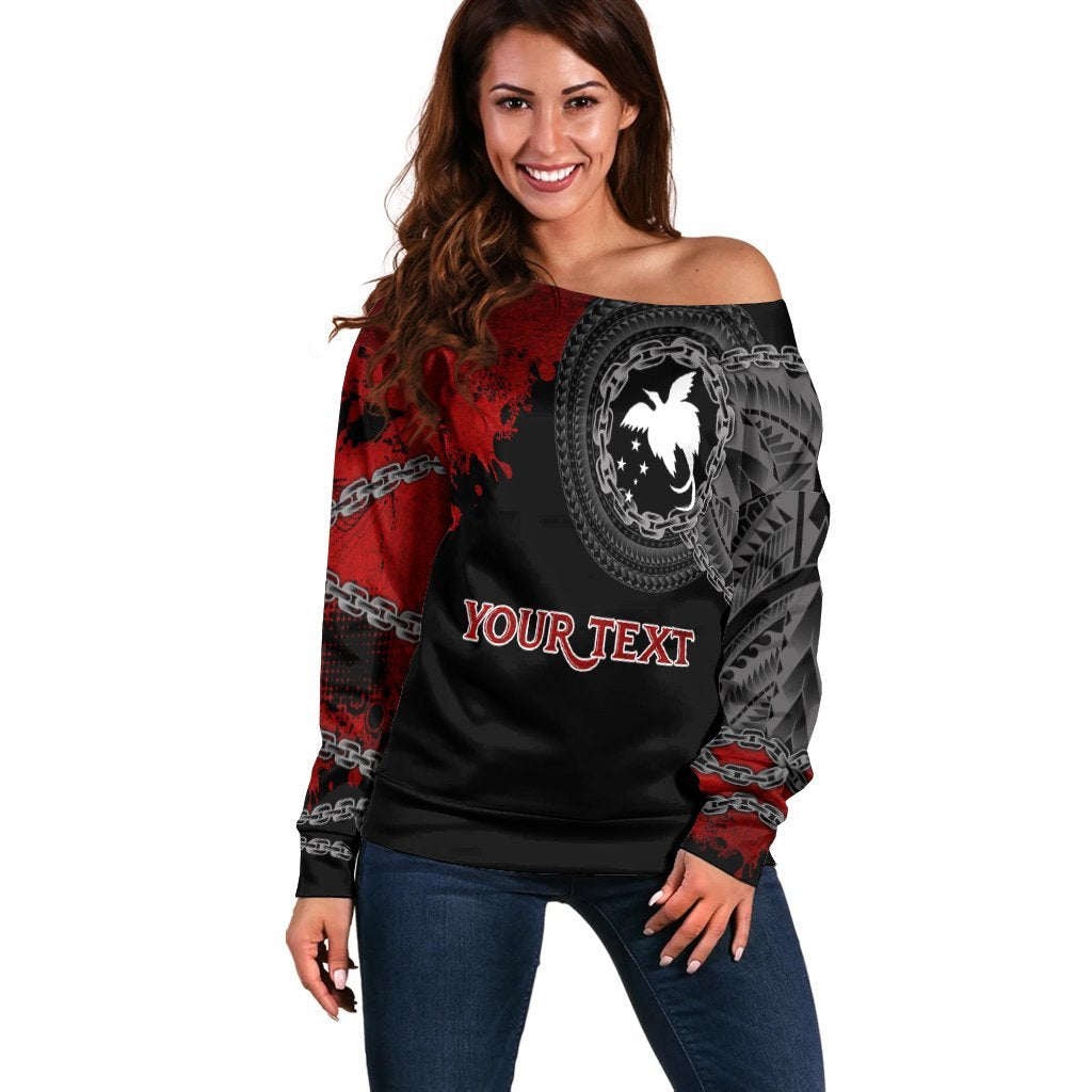 Papua New Guinea Polynesian Personalised Women's Off Shoulder Sweater - Polynesian Chain Style Black - Polynesian Pride