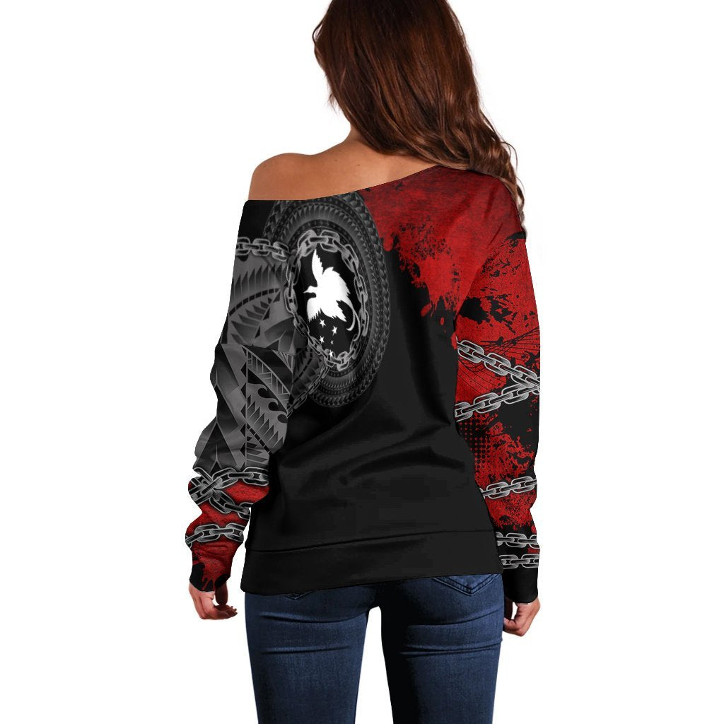 Papua New Guinea Polynesian Personalised Women's Off Shoulder Sweater - Polynesian Chain Style - Polynesian Pride