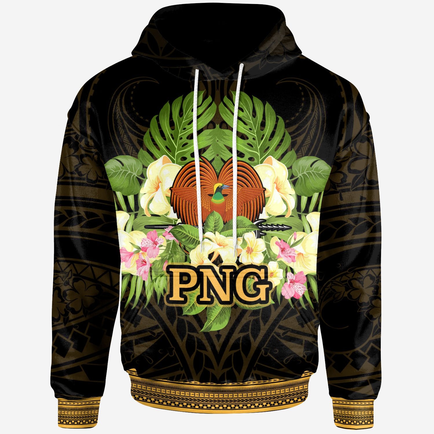 Papua New Guinea Hoodie Polynesian Gold Patterns Collection Unisex Black - Polynesian Pride