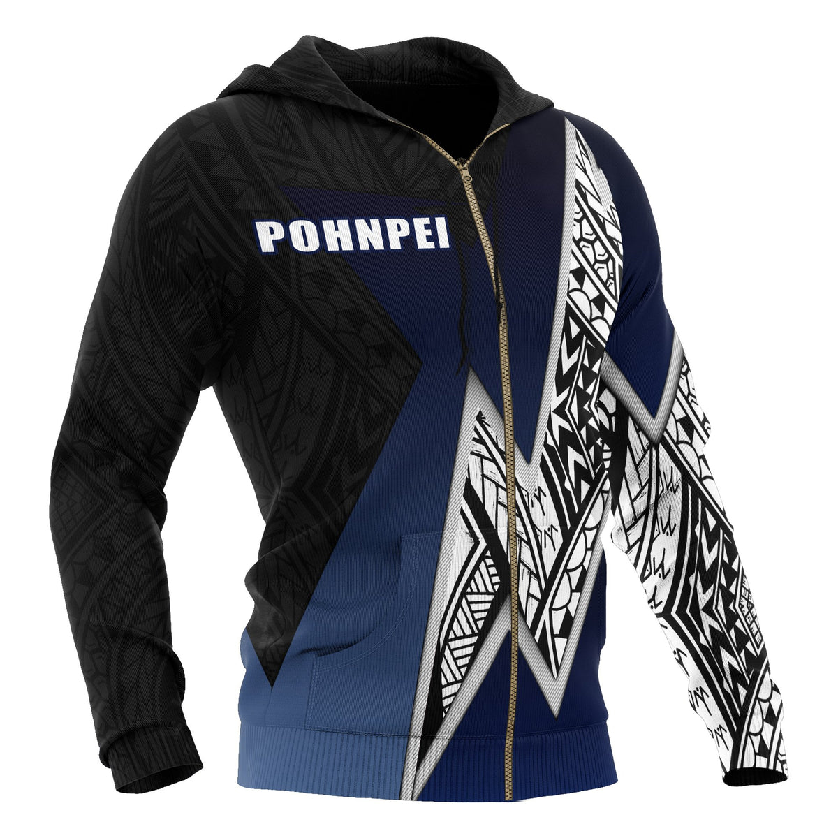 Pohnpei Micronesian Zip up Hoodie White Lighting Piece - Polynesian Pride
