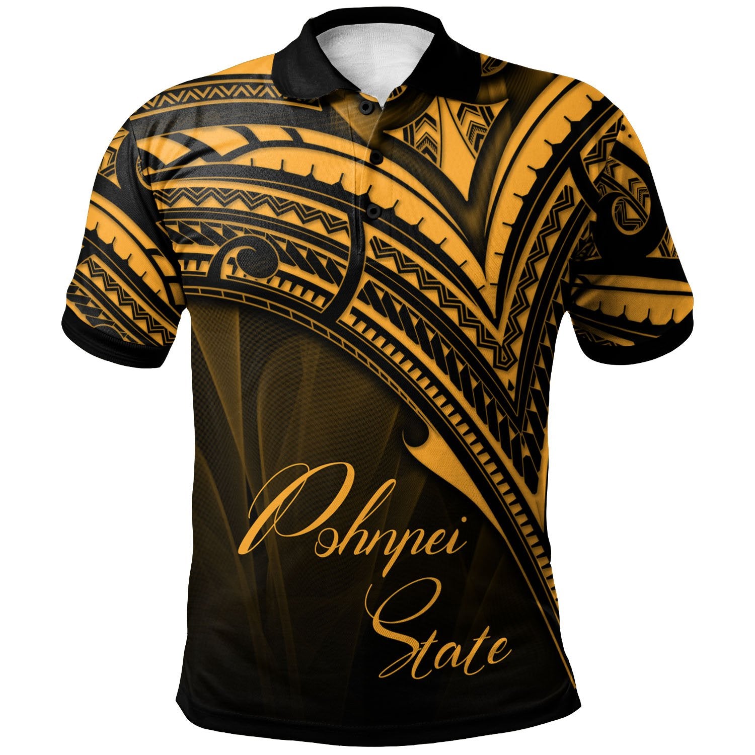 Pohnpei State Polo Shirt Gold Color Cross Style Unisex Black - Polynesian Pride