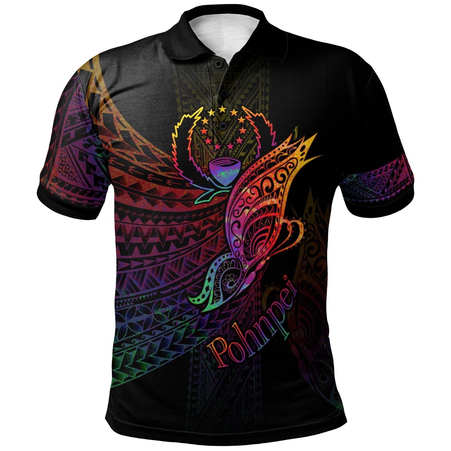 Pohnpei Polo Shirt Butterfly Polynesian Style Unisex Black - Polynesian Pride