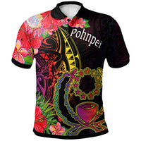 Pohnpei Polo Shirt Tropical Hippie Style Unisex Black - Polynesian Pride