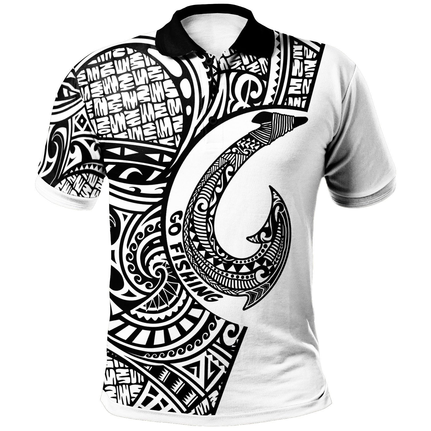 Vanuatu Polo Shirt Go Fishing Unisex Black - Polynesian Pride