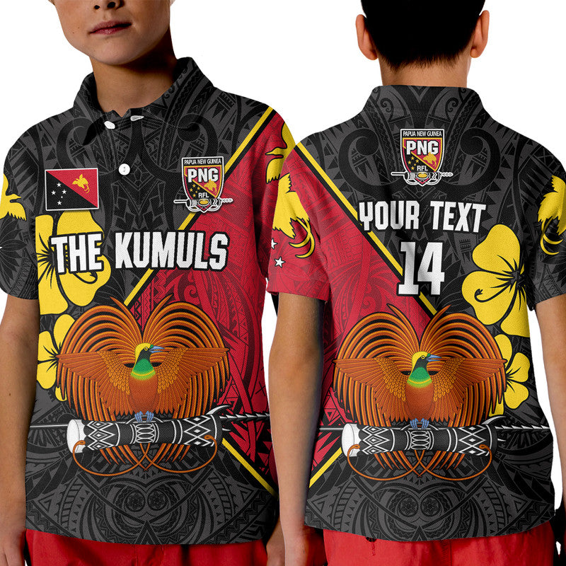 (Custom Text and Number) The Kumuls PNG Polo Shirt KID Papua New Guinea Polynesian Dynamic Style Black LT14 Kid Black - Polynesian Pride