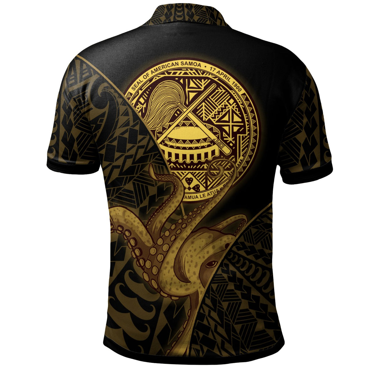 American Samoa Polo Shirt Octopus Style Gold Color - Polynesian Pride