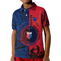 Custom Samoa Independence Day Polo Shirt Military Polynesian Pattern LT9 Kid Blue - Red - Polynesian Pride