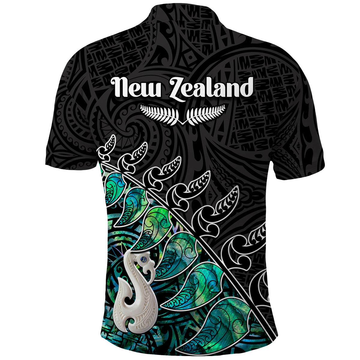 New Zealand Maori Polo Shirt Fern and Manaia Version Black LT13 - Polynesian Pride