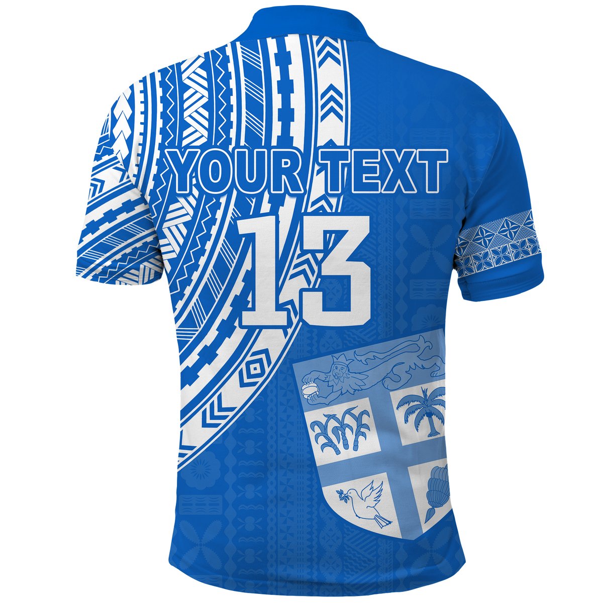 Custom Fiji Rugby Sevens Polo Shirt Fijian 7s Tapa Polynesian Version Blue Custom Text and Number LT13 - Polynesian Pride