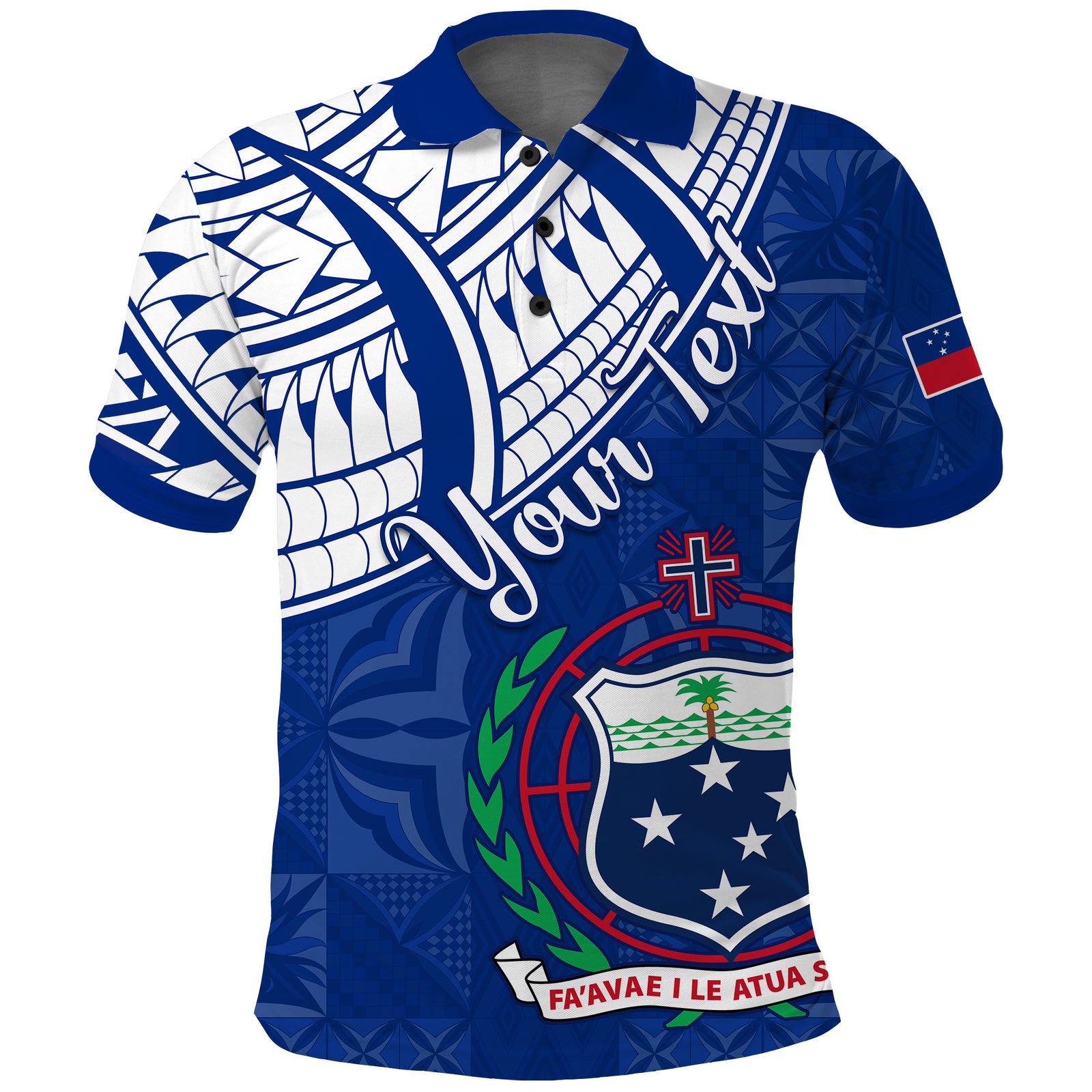 Custom Samoa Siapo Polo Shirt Sporty Mix Barkcloth Panel LT13 Adult Blue - Polynesian Pride