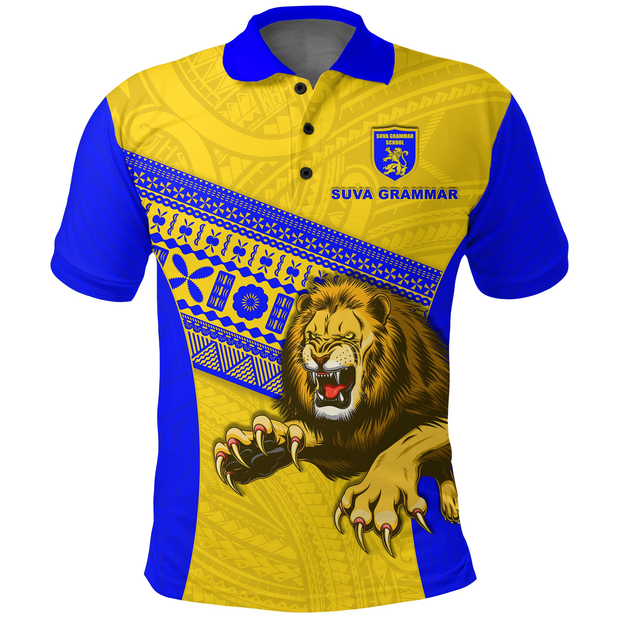 Suva Grammar Fashion Polo Shirt Fiji School Version Lion Blue LT13 Unisex Blue - Polynesian Pride