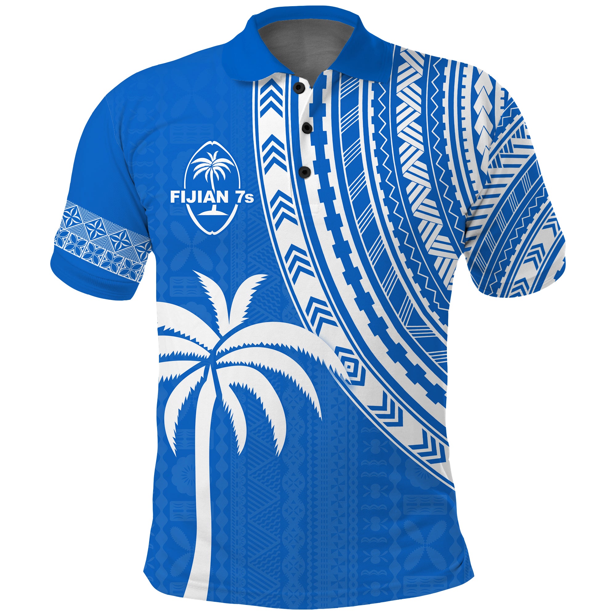 Custom Fiji Rugby Sevens Polo Shirt Fijian 7s Tapa Polynesian Version Blue Custom Text and Number LT13 Blue - Polynesian Pride