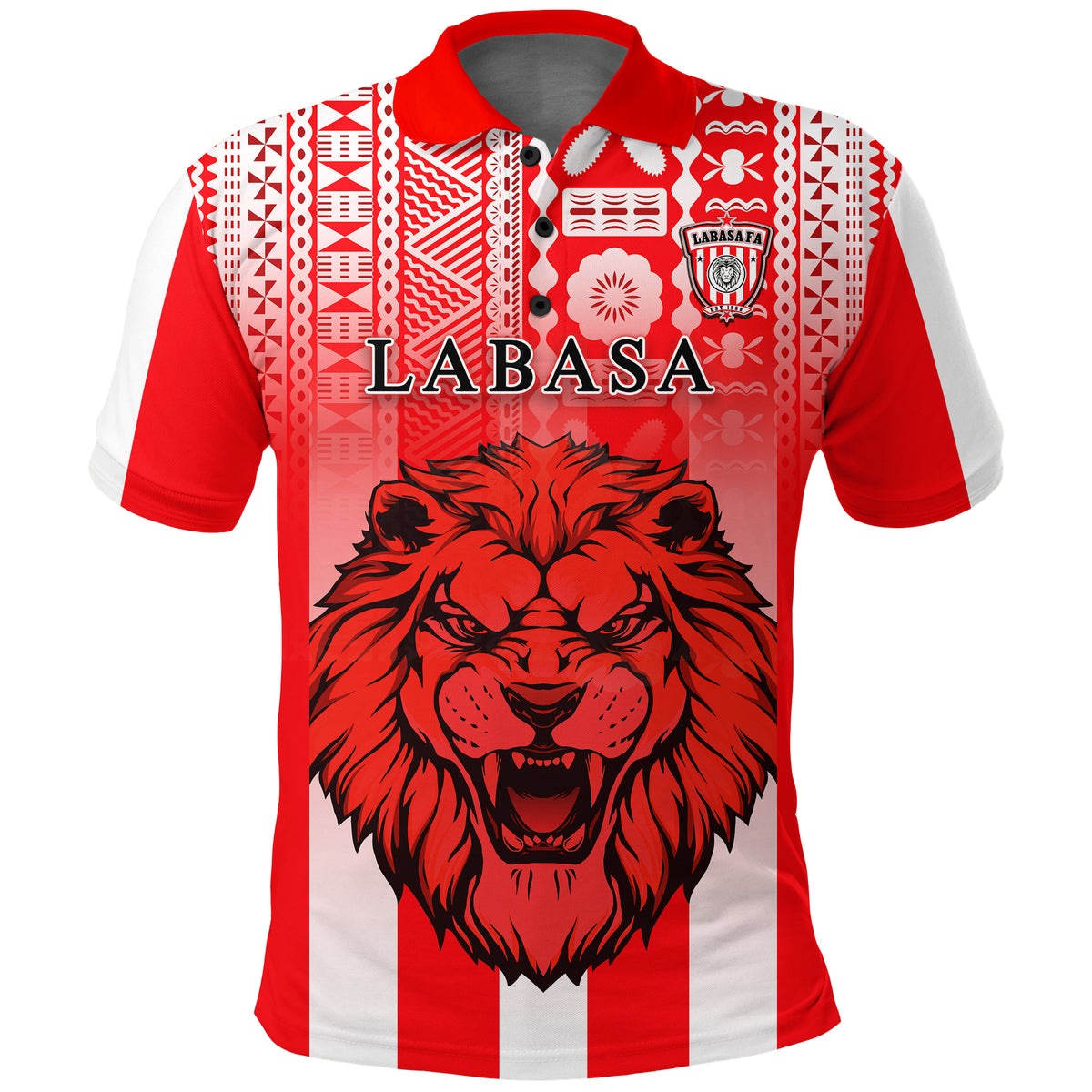 Custom Football LABASA FA Polo Shirt Red Lion Fiji Custom Text and Number LT13 - Polynesian Pride
