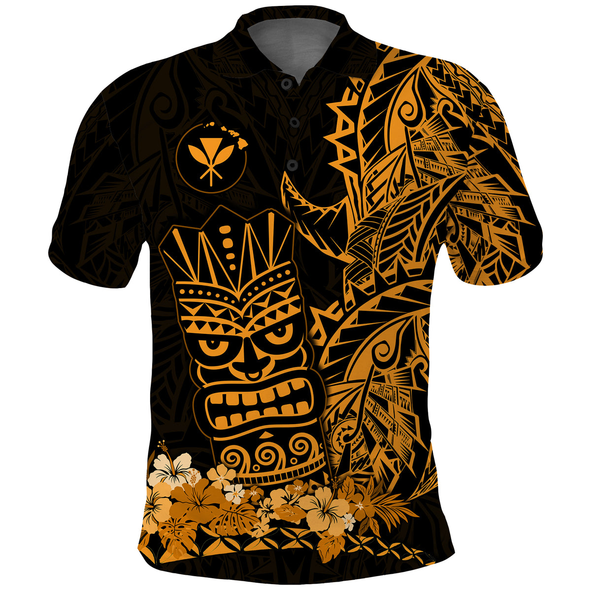 Hawaii Polynesian Polo Shirt Gold Tiki Masks Hawaiian LT13 Unisex Gold - Polynesian Pride