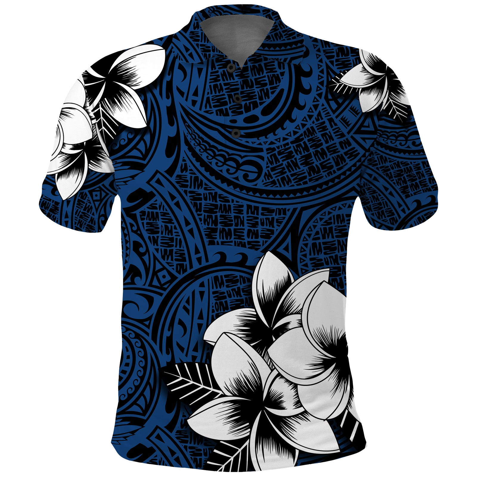 Hawaiian Plumeria Tribal Polynesian Polo Shirt Blue RLT14 Adult Blue - Polynesian Pride