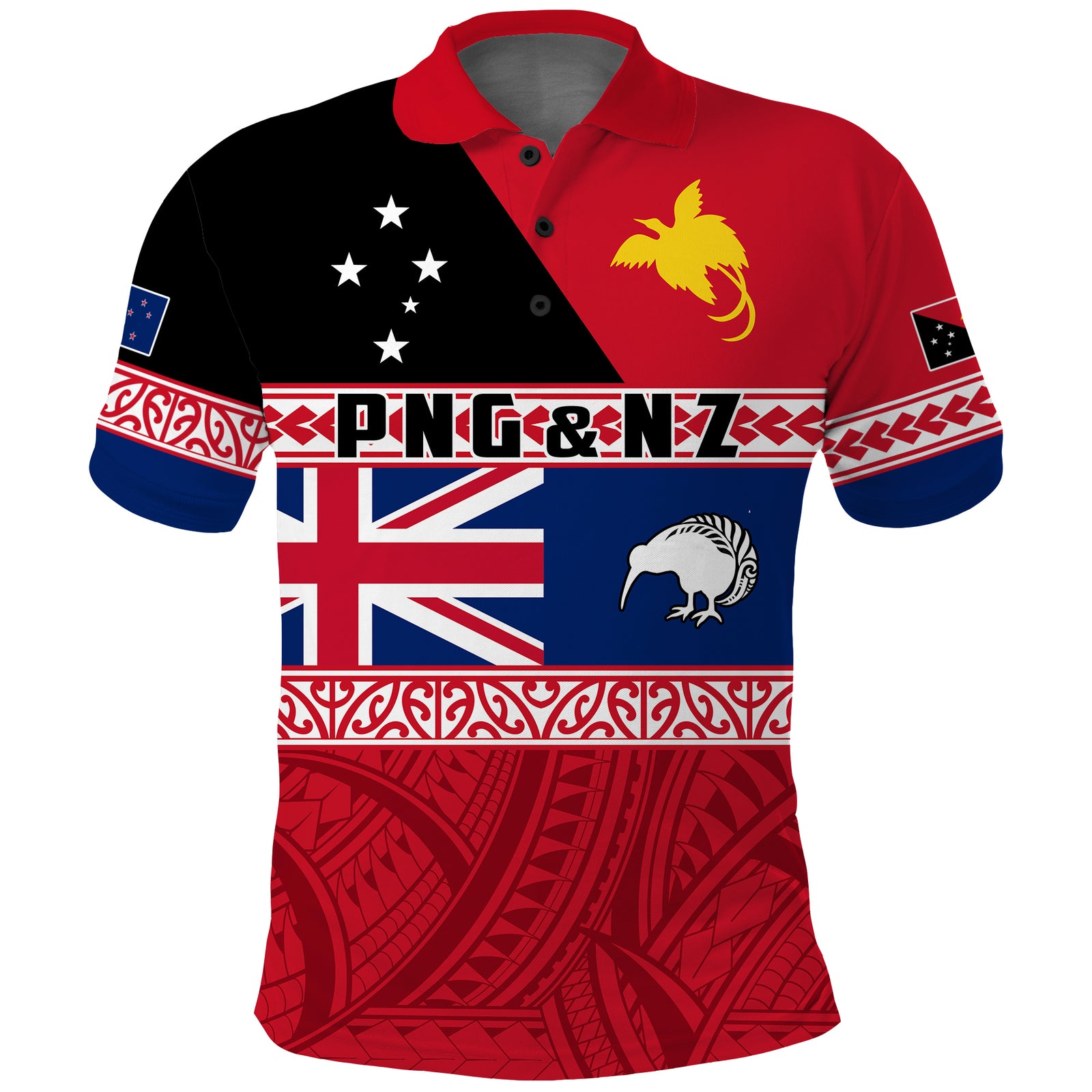 Papua New Guinea New Zealand Polo Shirt Polynesian PNG and NZ LT13 Unisex Red - Polynesian Pride