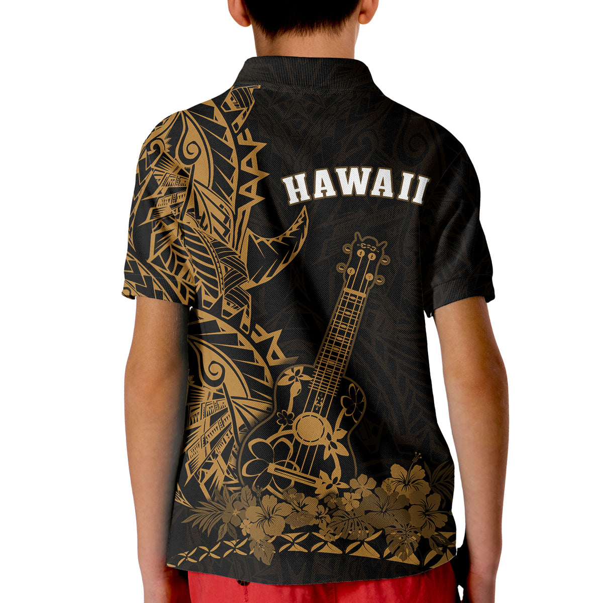 Hawaii Polynesian Polo Shirt KID Ukulele Gold LT13 - Polynesian Pride