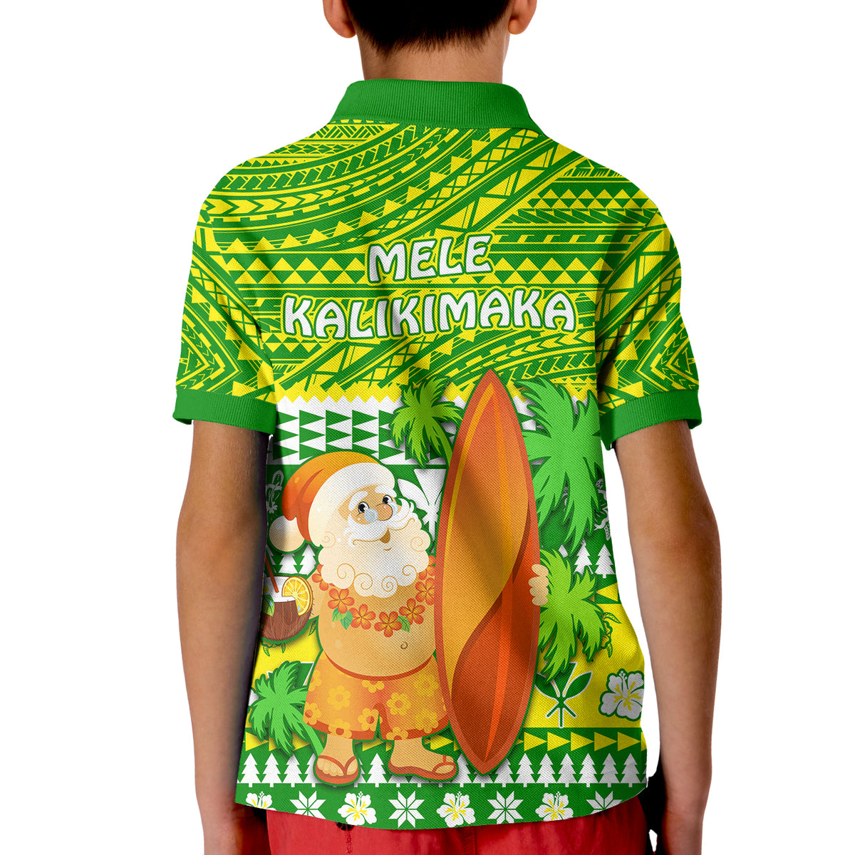 Hawaii Christmas Polo Shirt KID Polynesian Mele Kalikimaka Santa Claus LT13 - Polynesian Pride