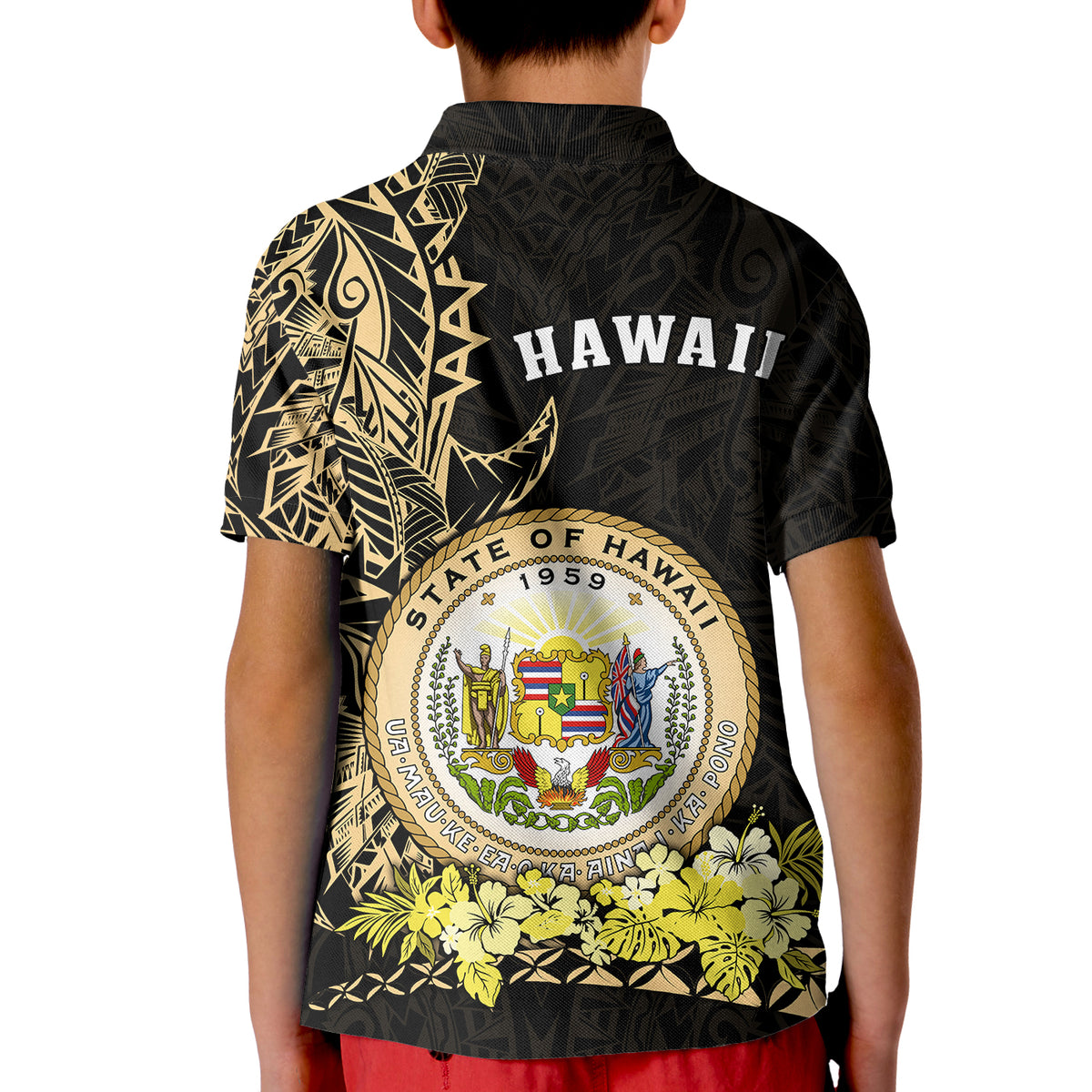 Hawaiian Polynesian Polo Shirt KID Gold Seal of Hawaii LT13 - Polynesian Pride