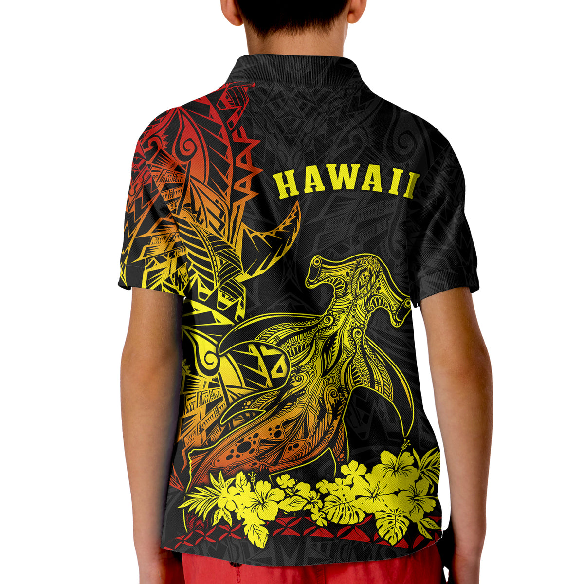 Hawaii Polynesian Polo Shirt KID Wild Hammerhead Sharks Fresh Life LT13 - Polynesian Pride