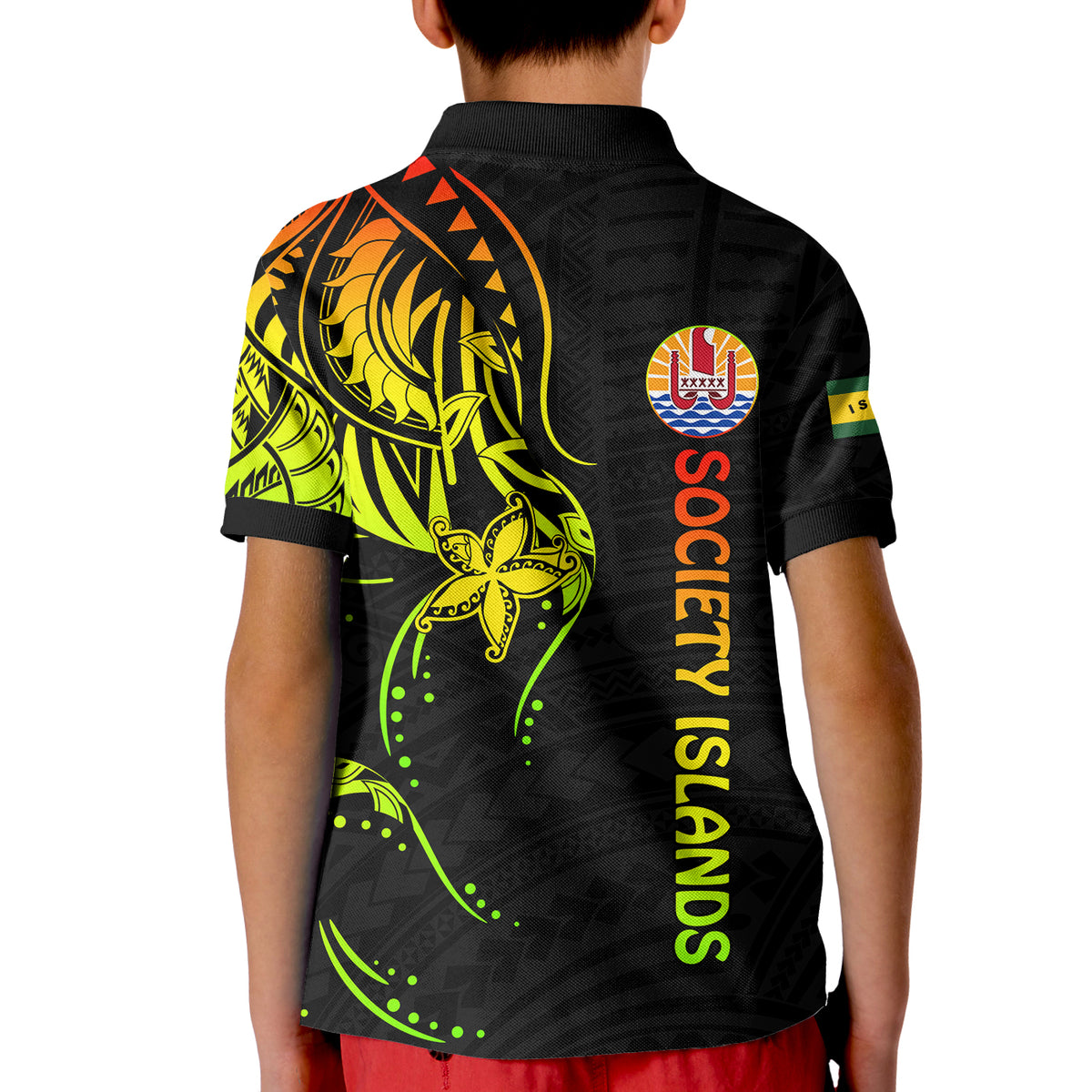 (Custom Personalised) Society Islands Polo Shirt KID Mix Pattern Leeward Islands French Polynesia LT13 - Polynesian Pride