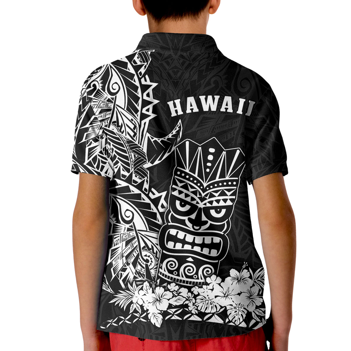 Hawaii Polynesian Polo Shirt KID White Tiki Masks Hawaiian LT13 - Polynesian Pride