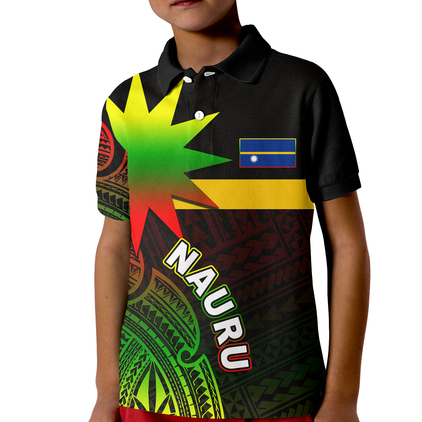 (Custom Personalised) Nauru Polo Shirt KID Flag In Heart No.3 LT6 Unisex Black - Polynesian Pride