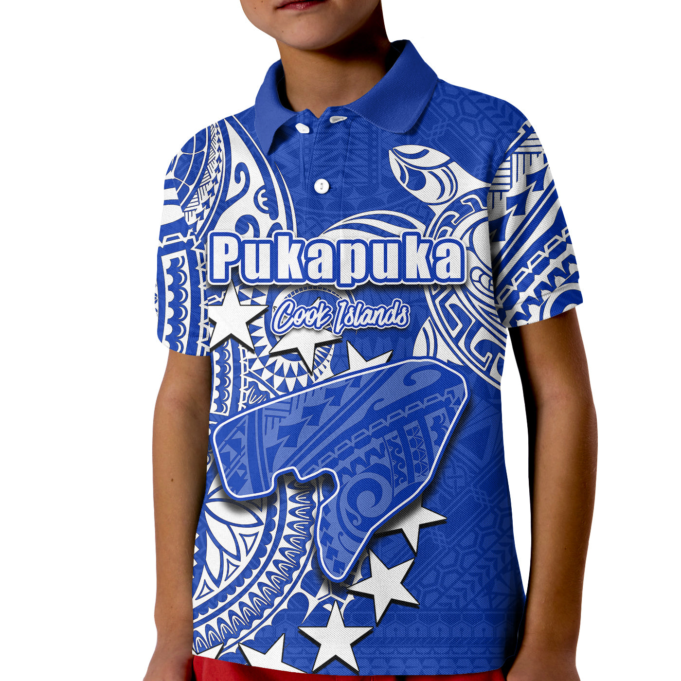 (Custom Personalised)Cook Islands Polo Shirt KID Pukapuka LT6 Unisex Blue - Polynesian Pride