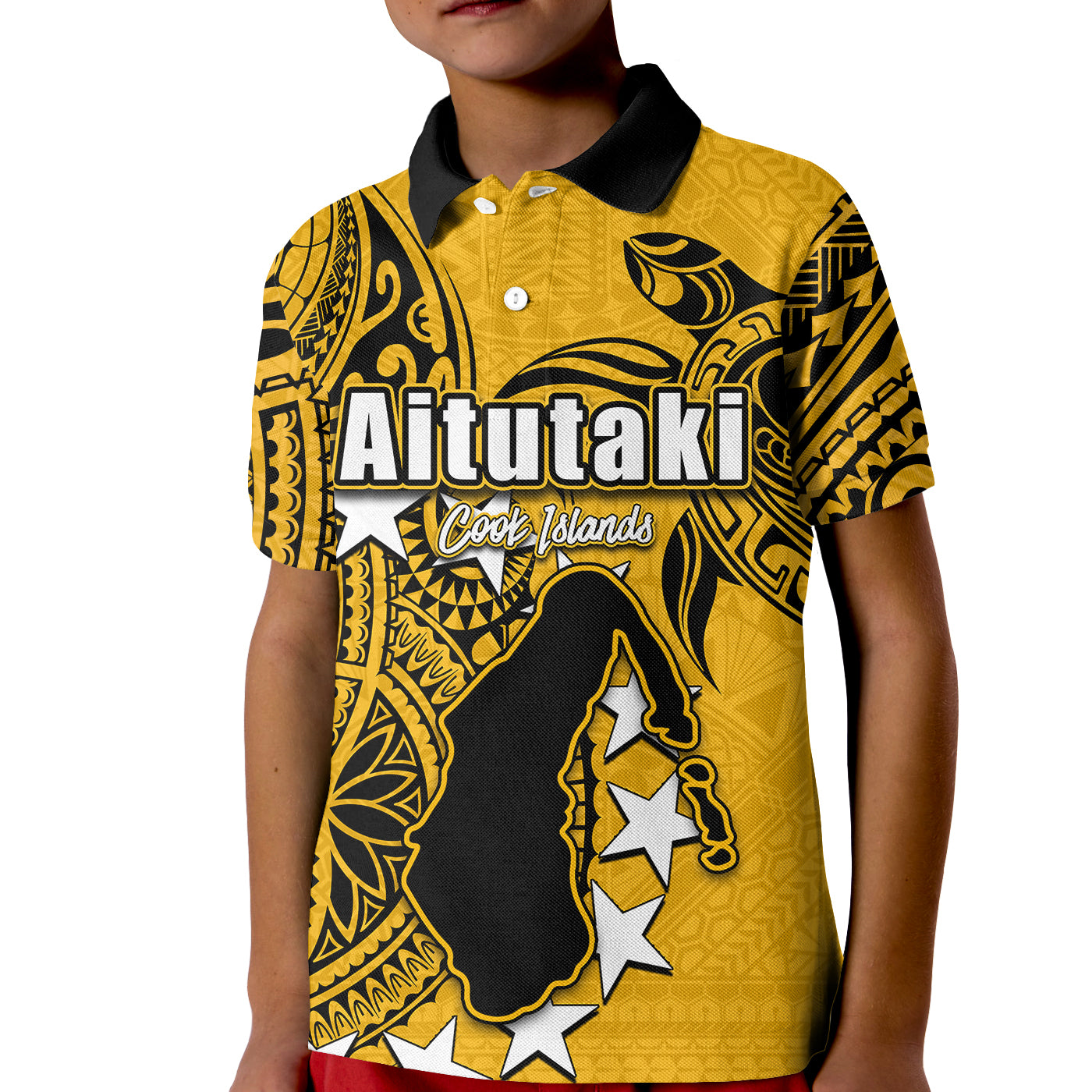 (Custom Personalised)Cook Islands Polo Shirt KID Aitutaki LT6 Unisex Yellow - Polynesian Pride