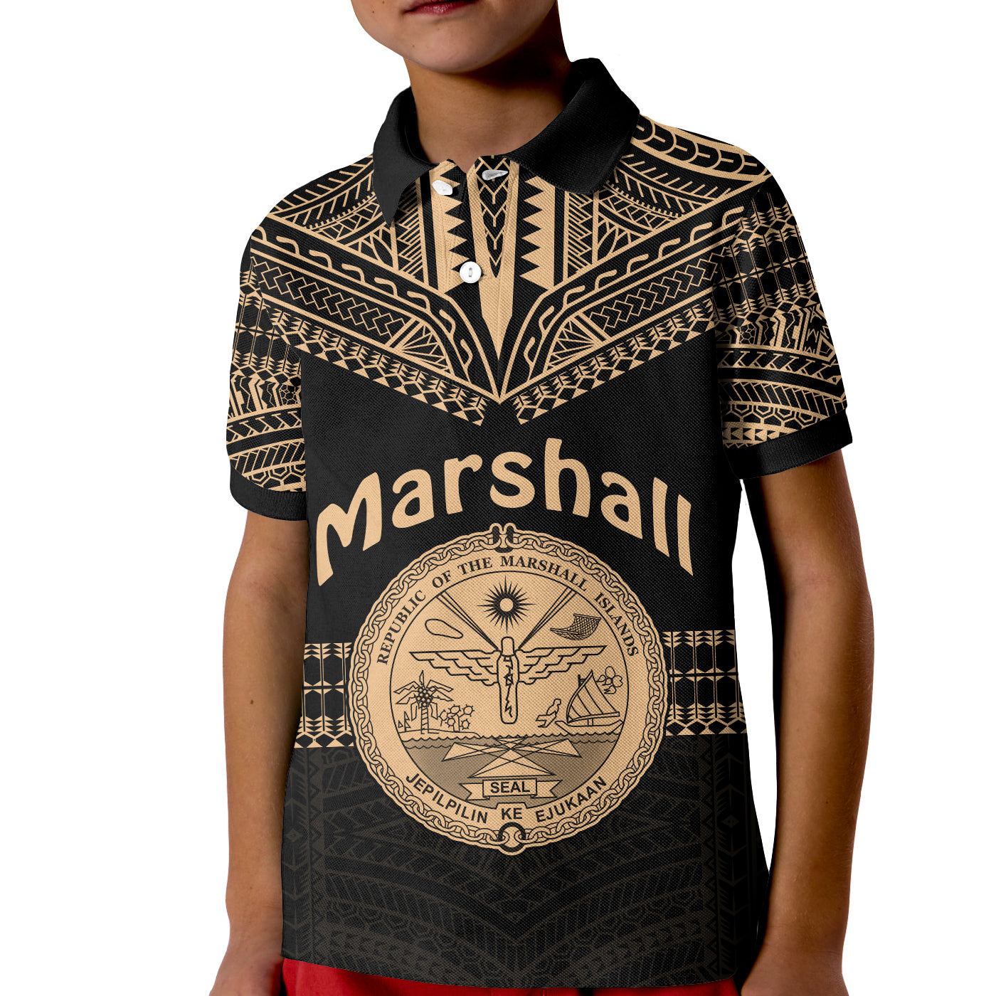 Marshall Islands Polo Shirt KID Best Tattoo Version Golden LT13 Unisex Golden - Polynesian Pride