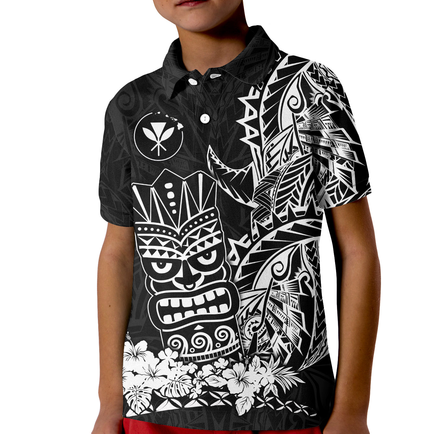 Hawaii Polynesian Polo Shirt KID White Tiki Masks Hawaiian LT13 Unisex White - Polynesian Pride