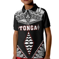 Tonga Polo Shirt KID Tongan Kupesi Pattern LT13 Unisex Black - Polynesian Pride