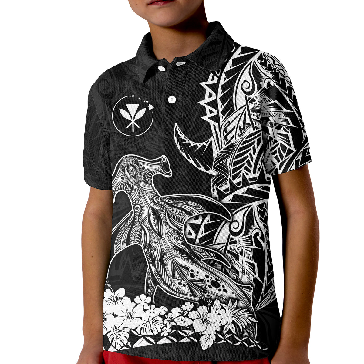 (Custom Personalised) Hawaii Polynesian Polo Shirt KID Wild Hammerhead Sharks LT13 - Polynesian Pride