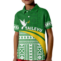 Tailevu Rugby Polo Shirt KID Fiji Rugby Tapa Pattern Green LT13 Unisex Green - Polynesian Pride