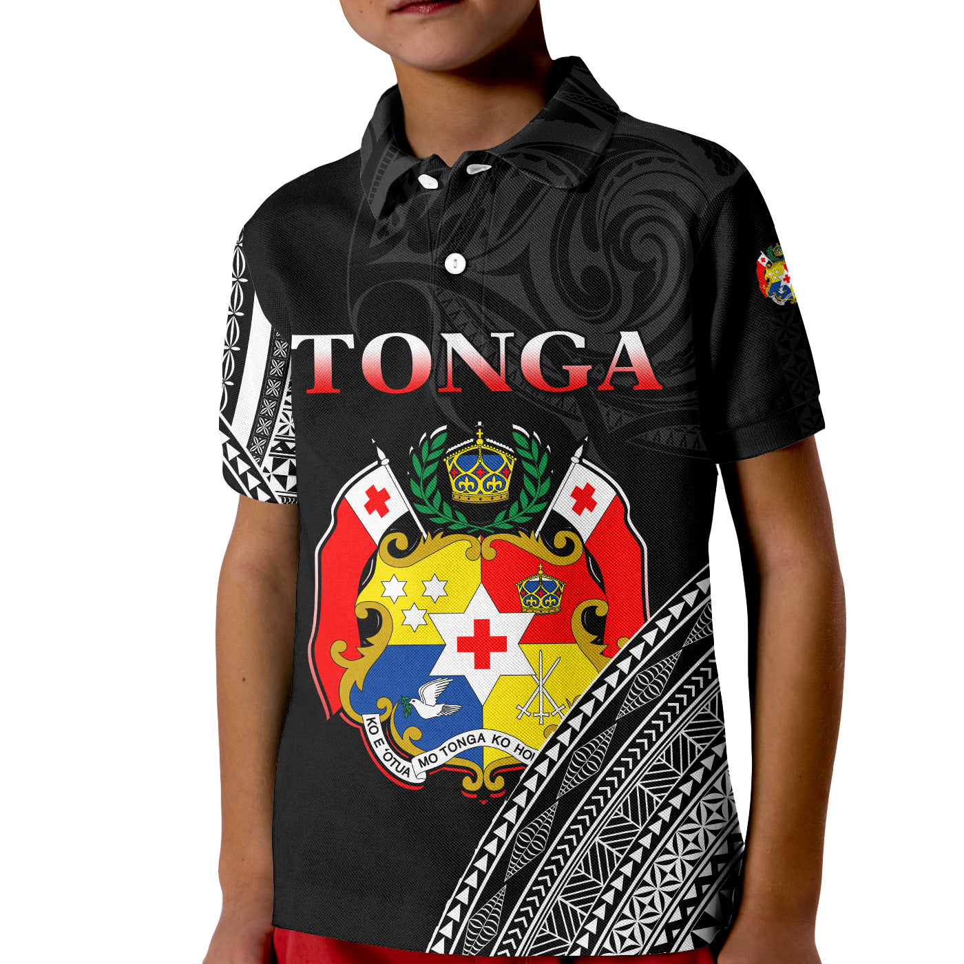 Tonga Polo Shirt KID Tongan Pattern Blithesome Version Black LT13 Unisex Black - Polynesian Pride